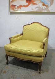 Vintage French Provincial Loveseat In Yellow Damask Fabric