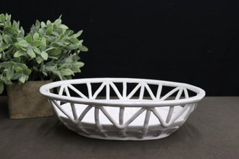 Portuguese Ceramic Woven Lattice Oval Basket