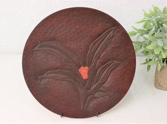 Vintage Japanese Carved And Lacquered Kamakura Bori Tray With Bog Arum, Mark Verso