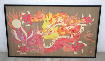 Vibrant Dragon Painting On Fabric  Framed Asian-Inspired Art