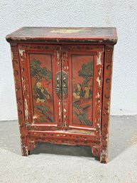 Asian Red Two Door Cabinet -( Would Need A Little TLC)