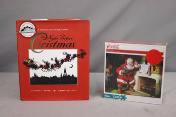 Night Before Christmas Cut-Paper Pop-up Book & 1000pc Coca-Cola 'a Gift For Santa' Jigsaw Puzzle