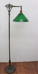 1 Of 2: Art Deco Brass Floor Lamp With Opaline Green Glass Shade