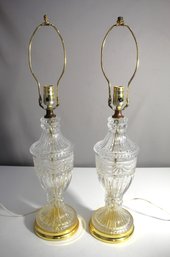 Pair Of  Vintage Cut Crystal Lamps On Brass Base