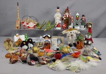 Group Lot Of Christmas Ornaments And Various Holiday Decor