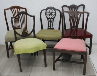 Group Lot Of 5 Assorted Splat Back Dining Chairs