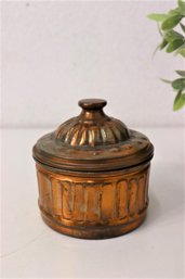 Round Fluted Lidded Box Copper-tone Finish Metal, Made In Egypt