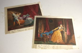 Vintage Lot Of German Romantic Prints On Fabric -pair