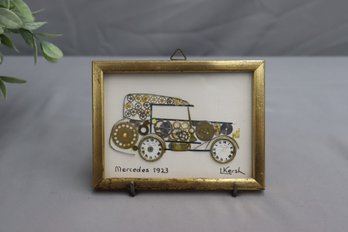 Framed Original Horological Collage Of 1923 Mercedes By R. Kersh, Signed F/B With COA