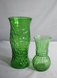 Pair Of Green Glass Vases