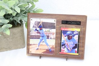 Bo Knows Baseball: Wall Plaque With Bo At Bat Photo And '89 Donruss Bo Jackson Baseball Card