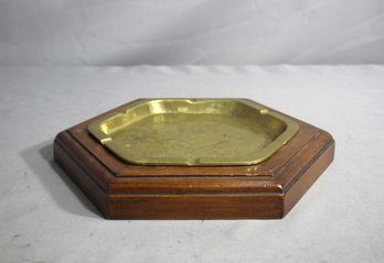 Vintage Brass Ashtray With Wooden Base