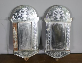 Two Vintage Ornate Etched Glass Wall Mirrors - See Photos  For Condition