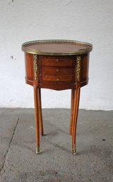 French Inlay Tall Oval Nightstand With Gilt Accents