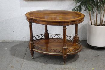 Two Tiered Burnished Wood Oval Accent Table
