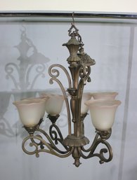 Bronze-tone Scrolled Metal Six Light Chandelier - See Photos For Condition