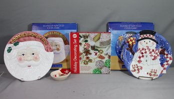 Cookie Decorating Set And 2 Corning Factory Store Santa And Snowman Decorative Plates