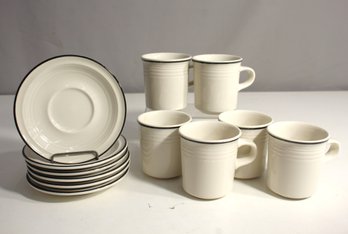 Vintage Set Of Stoneware China Mugs And Saucers