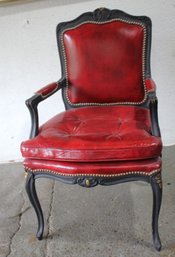 Antique Louis XV Style Red Leather Armchair