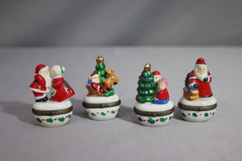 Group Lot Of 4 Hand-Painted Hinged Porcelain Santa Figurine Trinket Boxes