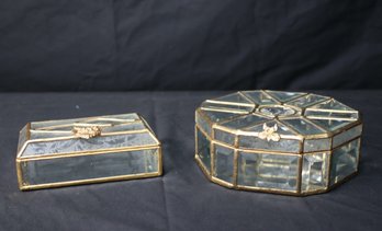 2  Bevel Glass  Hinged Jewelry Boxes