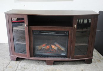Contemporary Curved Media Console With Built-In Electric Fireplace-working Cond