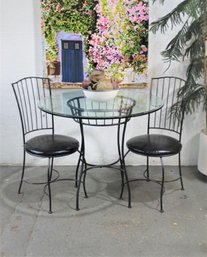 Round Wrought Iron Glass To Table With 2 Matching Chairs