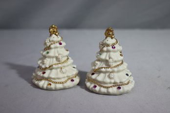 Lenox Jewels Of Christmas Fine Ivory Porcelain Christmas Tree Salt & Pepper Set