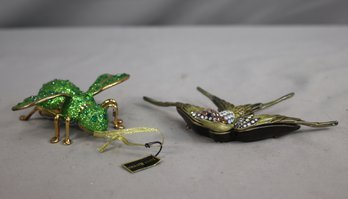 Swallow Flying Bird Trinket Box Sparkling Stones & Joan Rivers Christmas Blown Green Glass Bee Ornament