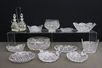 Group Lot Of Cut Glass Crystal Tabletop Items