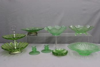 Group Lot Of Light To Lime Green Depression Glass Items