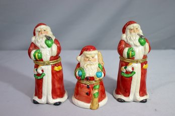 Group Lot Of 3 Vintage Porcelain Santa Claus Trinket Boxes With Hinged Lids