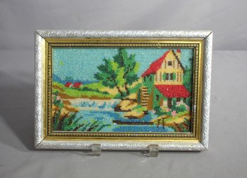 Charming Beaded Cottage And Riverside Scene - Framed Artwork