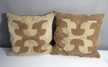 Pair Of Vintage Suede Patchwork Throw Pillows  -15' X 15'