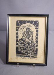 'Rabbi In Study - Early Robert Lederman Block Print, Artist's Proof
