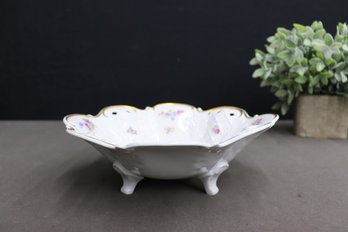 Vintage Reichenbach Porcelain Footed Bowl With Polychrome Flowers Decoration