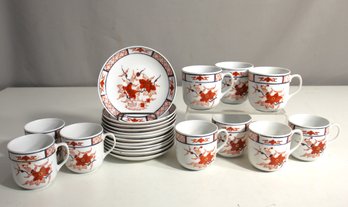 Vintage B. Altman & Co. Fine China Tea Set  Made In Hong Kong, Red Floral Pattern