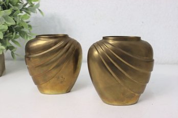 Two Vintage Drape-fluted Brass Vases