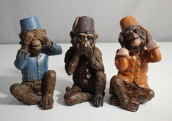 Set Of Three Resin 'See No Evil, Hear No Evil, Speak No Evil' Monkey Figurines