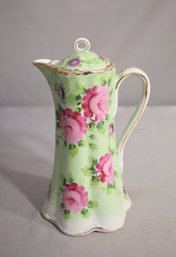 Vintage Coffee Pot - Hand Painted Crimson Rambler & Green Cabbage Roses With Gold Trim