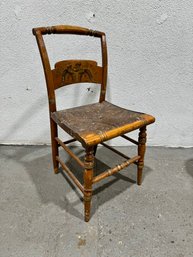 Antique Lambert Hitchcock Wood And Rush Seat Dining Side Chair With Stenciled Design