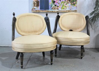 Pair Of Vintage French Louis XVI Style Low Petite Boudoir Small Hiprest Chairs