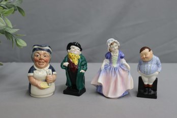 4 Vintage Mini Figurines: Birk's Dinky Doo, R. Doulton Fat Boy, R.doulton Miss Nostrum The Nurse, Tony Weller