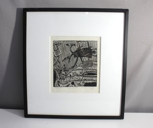 'Estanque En El Water' 1984 Linocut  By Jos Fernndez Concha - Artist's Proof, Signed And Framed