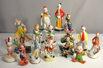 Collection Of 15 Vintage Porcelain And Resin Clown Figurines  Colorful And Whimsical Set