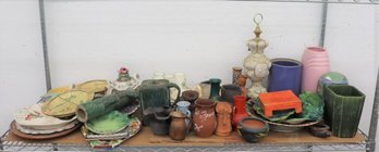 Group Lot Of Varied Pottery Plates, Platters, Vases, Pitchers, And More
