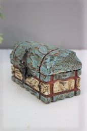 Vintage Rustic Carved Wood Mini Treasure Chest