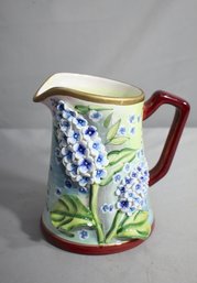 Vintage Hand-Painted Floral Pitcher With Raised Detail