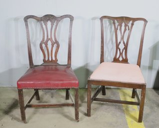 Two Vintage Chippendale Style Side Chairs - See Photos For Condition