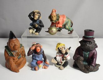 Set Of 6 Vintage Resin Monkey Figurines  Playful And Detailed Designs